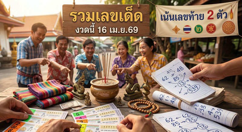 รวมเลขเด็ด 16 เม.ย. 69 มัดรวมทุกสำนักดัง เลขท้าย 2 ตัวเน้นๆ รวยรับสงกรานต์